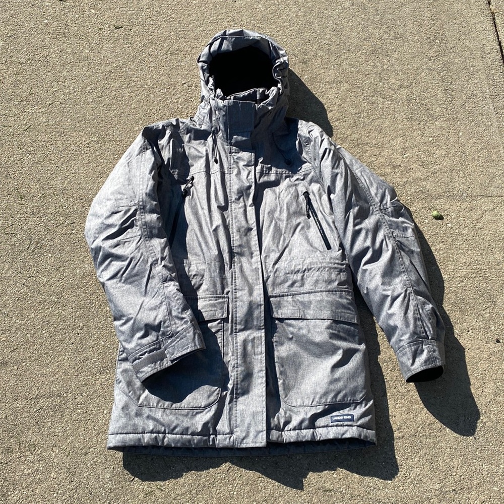 🌈 Land’s End Grey Weather Resistant Fleece Lined Waterproof Jacket - S